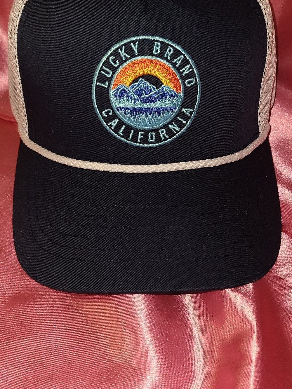 Lucky Brand California Trucker Hat in Black with Multicolor Patch